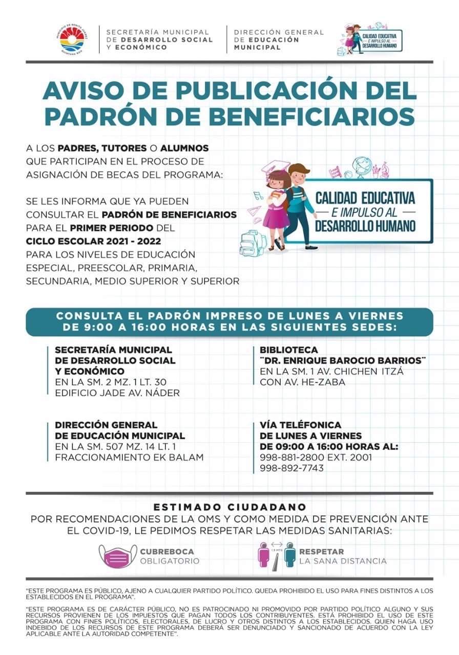 PUBLICA GOBIERNO DE BJ PADRÓN DE BECAS MUNICIPALES