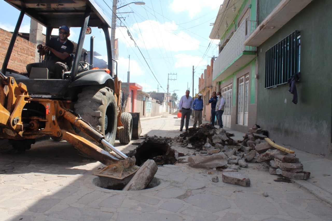 Se reparó drenaje colapsado en Villa de Pozos - San Luis Potosí